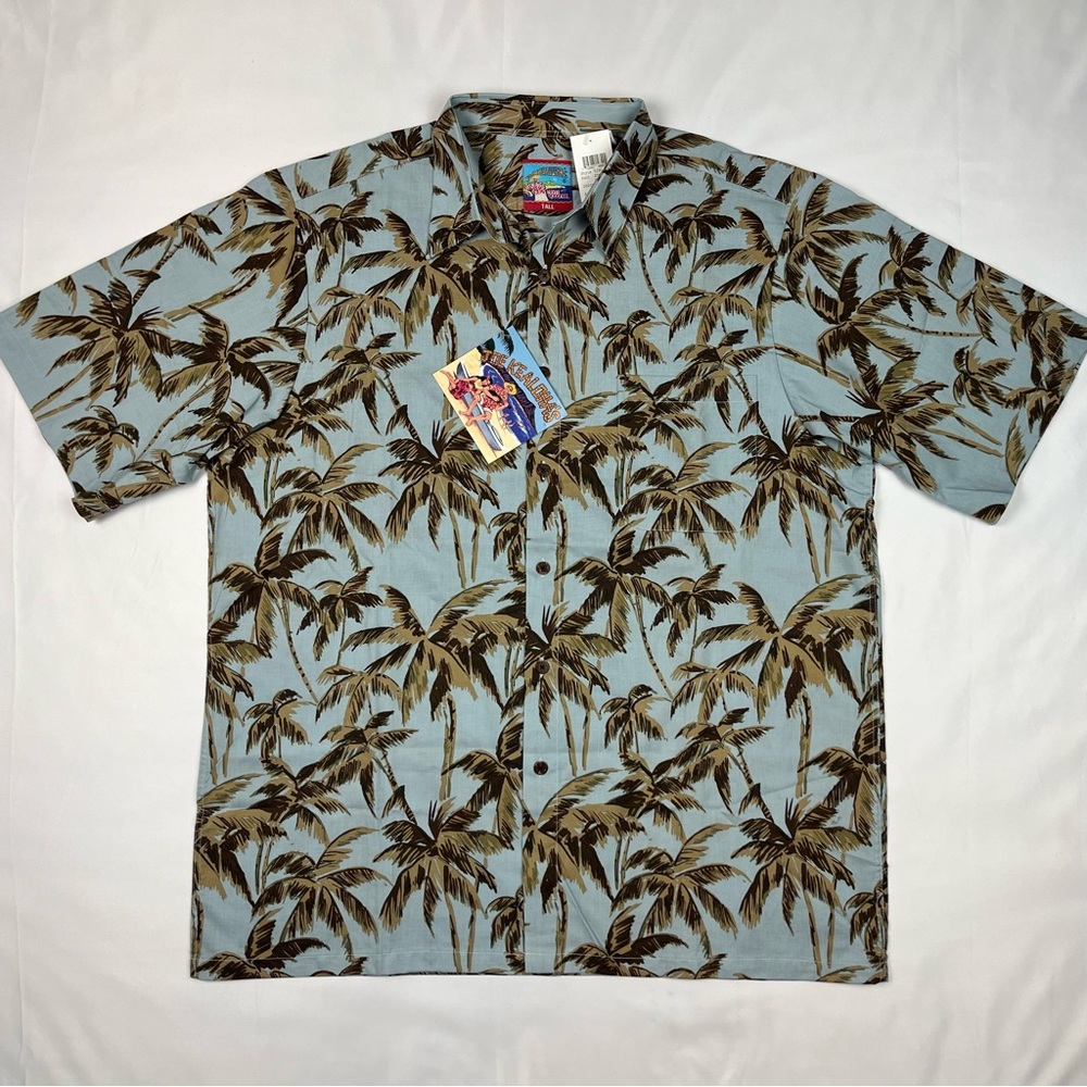 Joe Kealohas Reyn Spooner Mens Hawaiian Shirt Large Tall Dreamy Palms Button B4